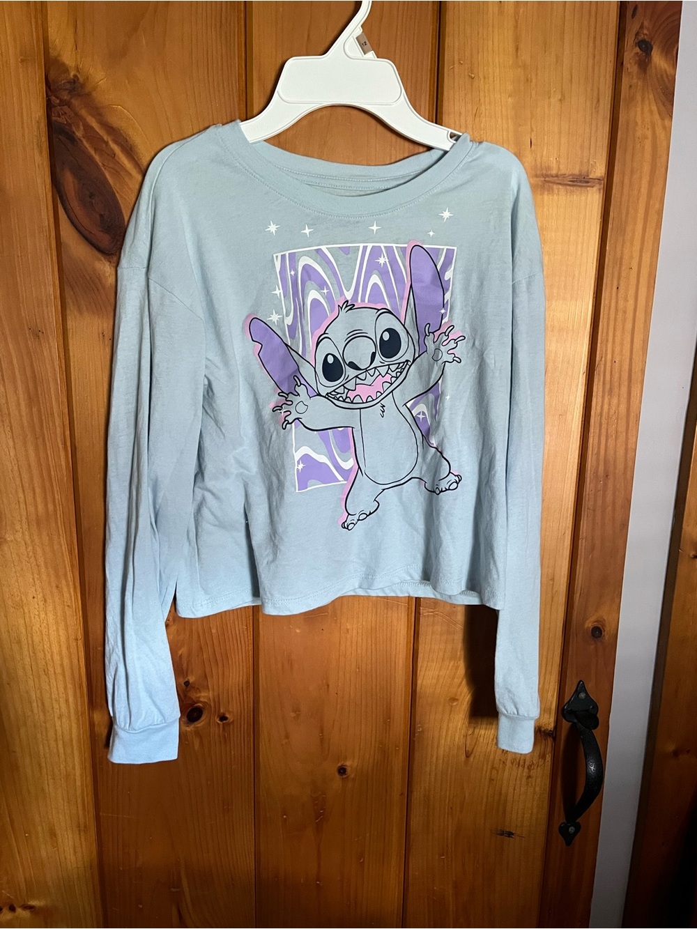 Kids Light Blue Stitch Graphic Long-Sleeve Top